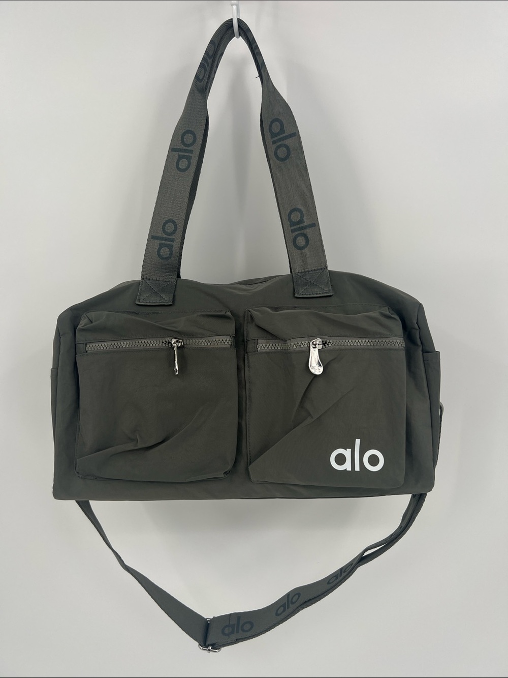ALO Yoga Gray Duffel with Logo Straps